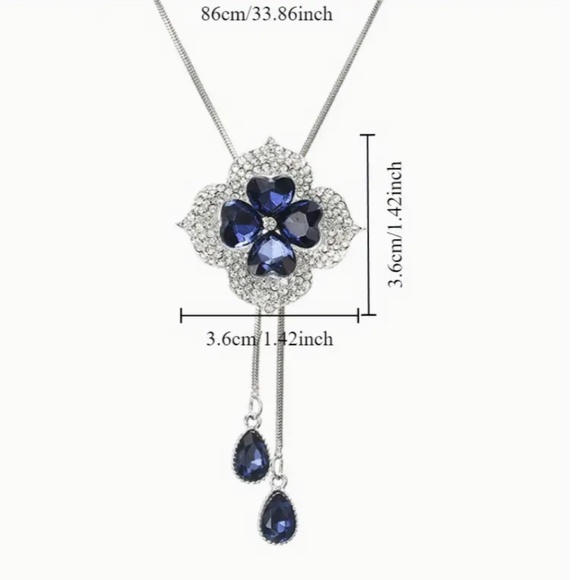 Flower Pendant Necklace - Elegant Blue and Gemstones - Sexy Vintage Style - NWT - Picture 5 of 7